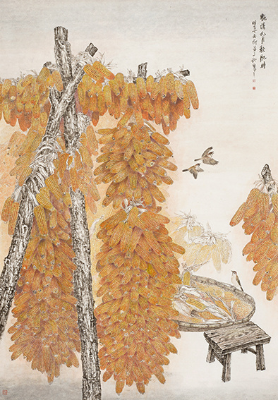 朱三秋作品《艳阳九月秋肥时》规格：226X158cm 2017年8月